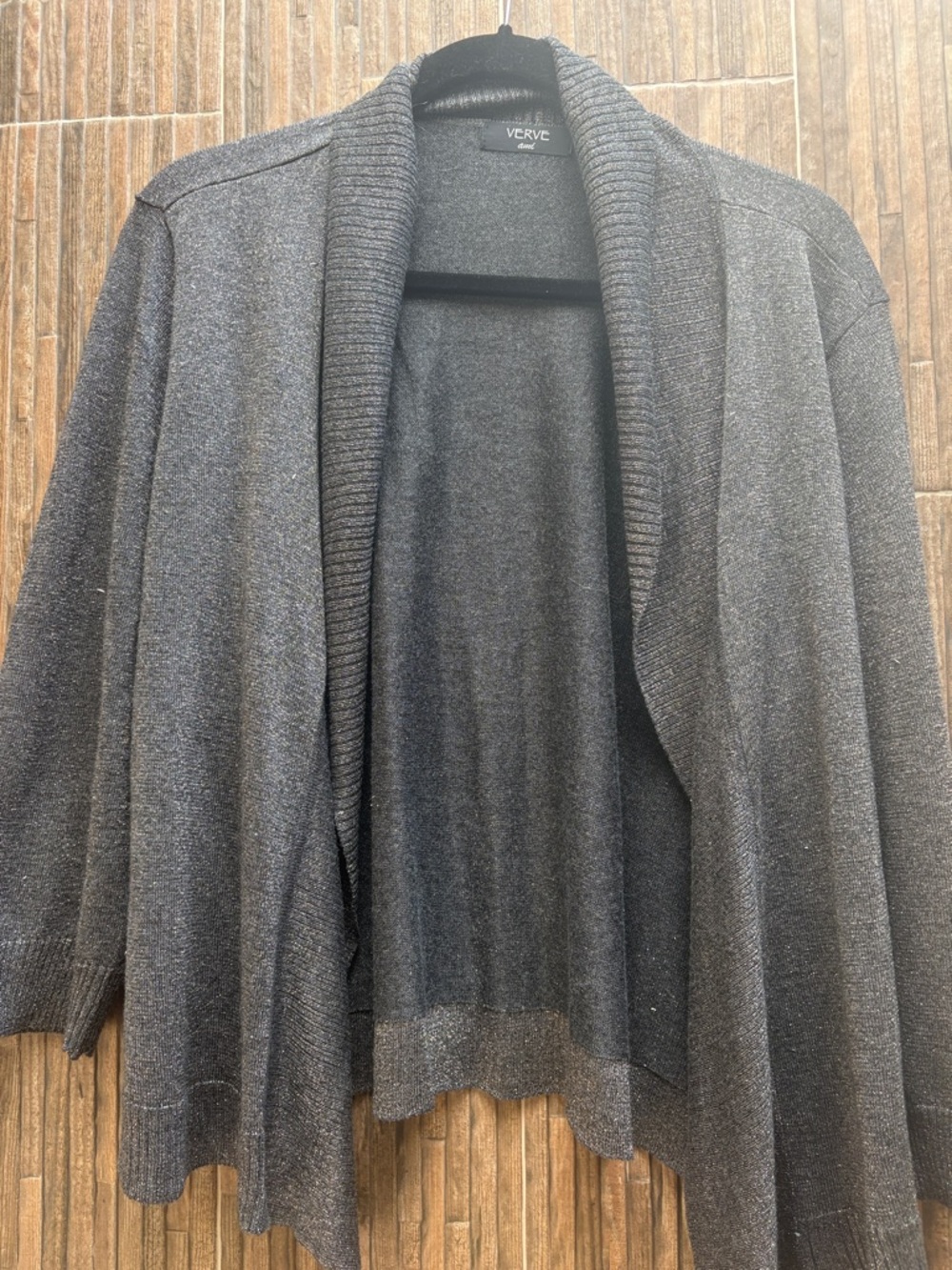 VERVE Open-Front Dark Gray/Silver Sparkle Draped Cardigan